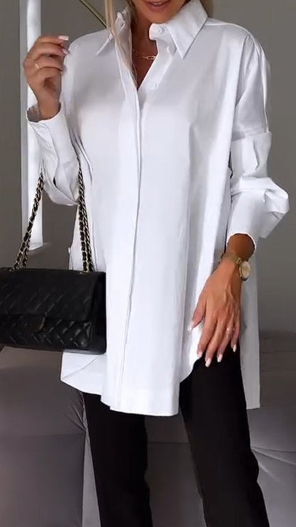 ChicEase White Slit Elegance Shirt