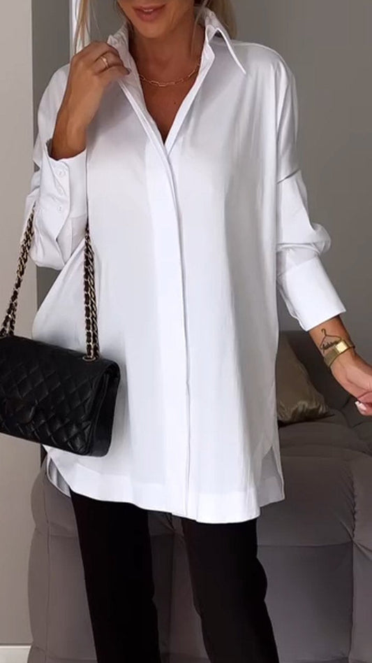 ChicEase White Slit Elegance Shirt